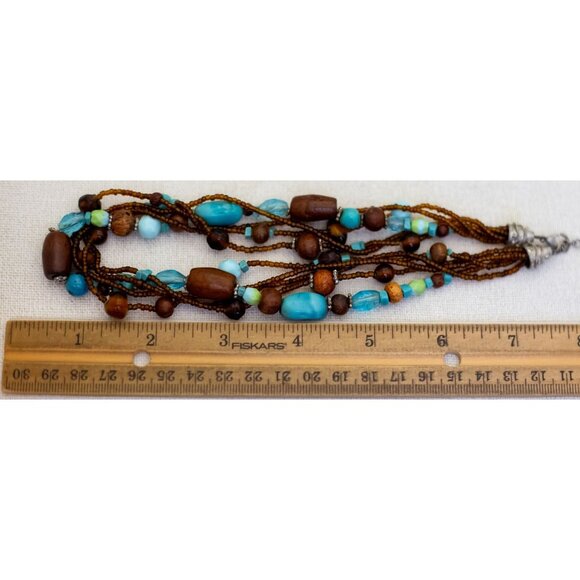 16 inch, Vintage Blue & Brown Beads Unique Choker Necklace - T26 - Picture 3 of 3